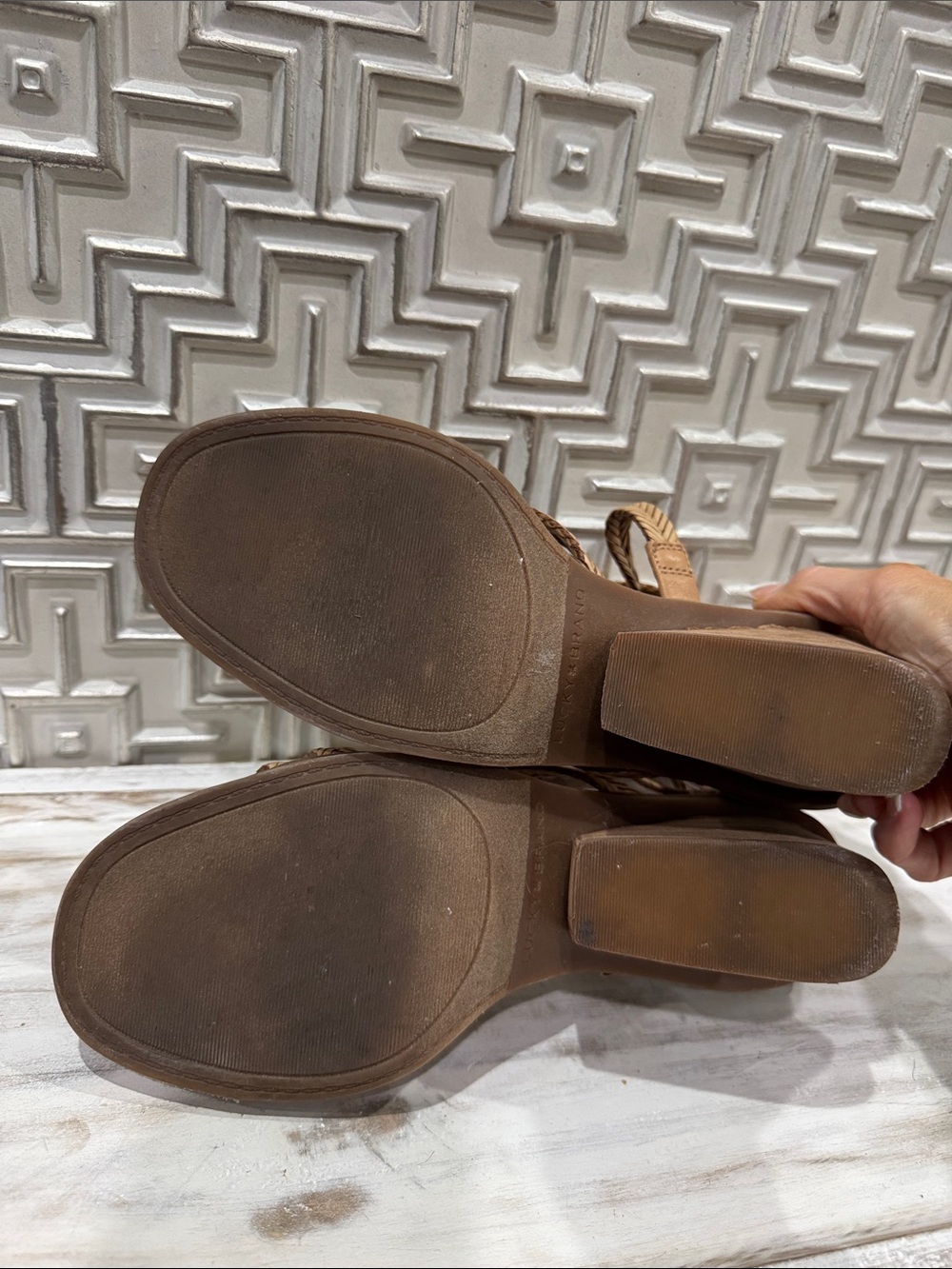 Lucky Brand Braided Tan Wedge Sandals with Strappy Detail - Picture 4 of 4